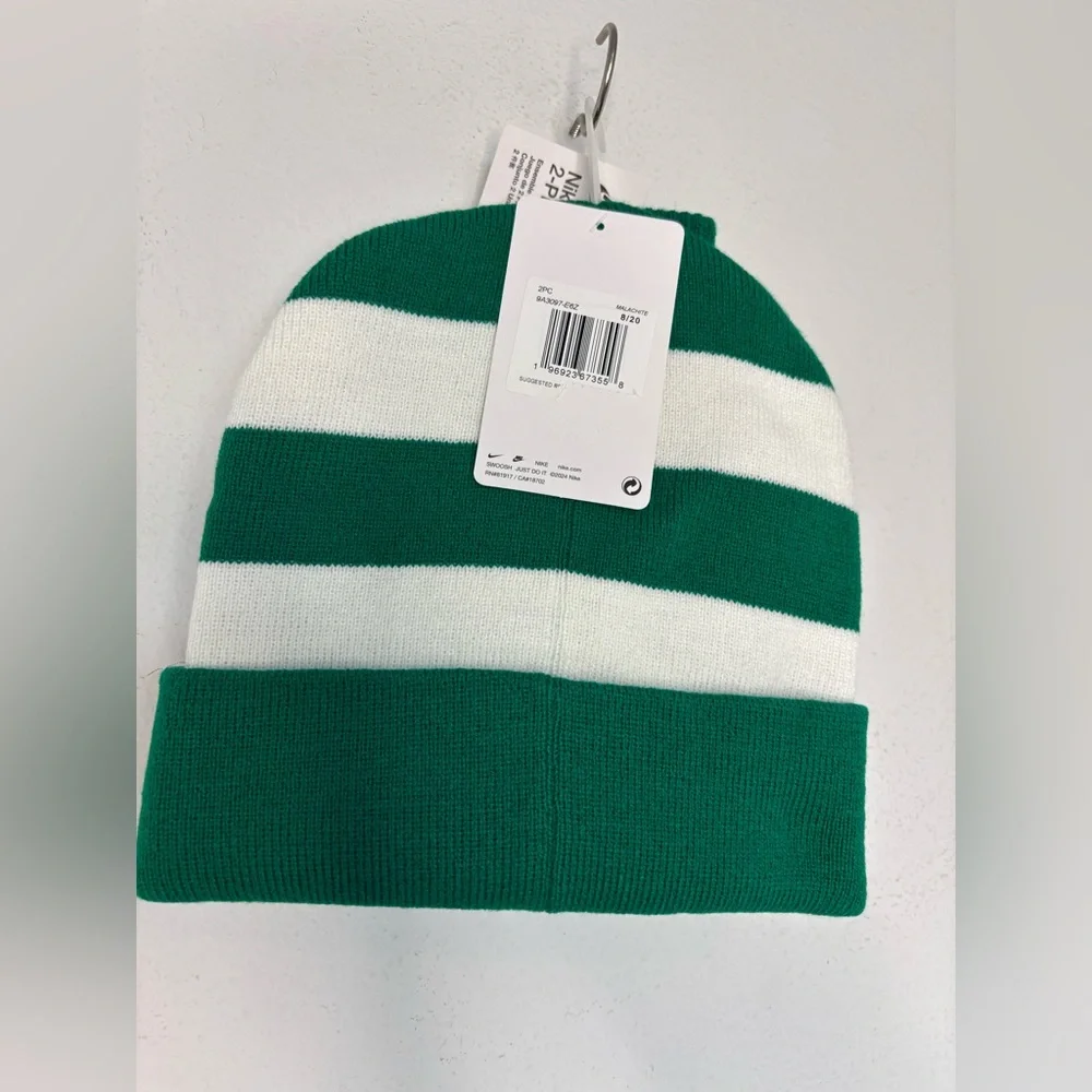 NIKE KIDS CHUNKY STRIPE GREEN TWO PIECE HAT AND GLOVE SET ONE SIZE